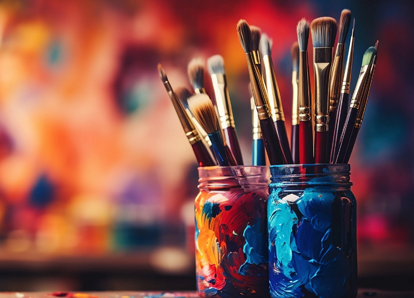 Painting brushes in a jar