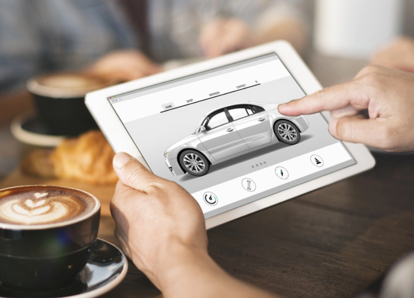 App interface on tablet enabling car rentals 