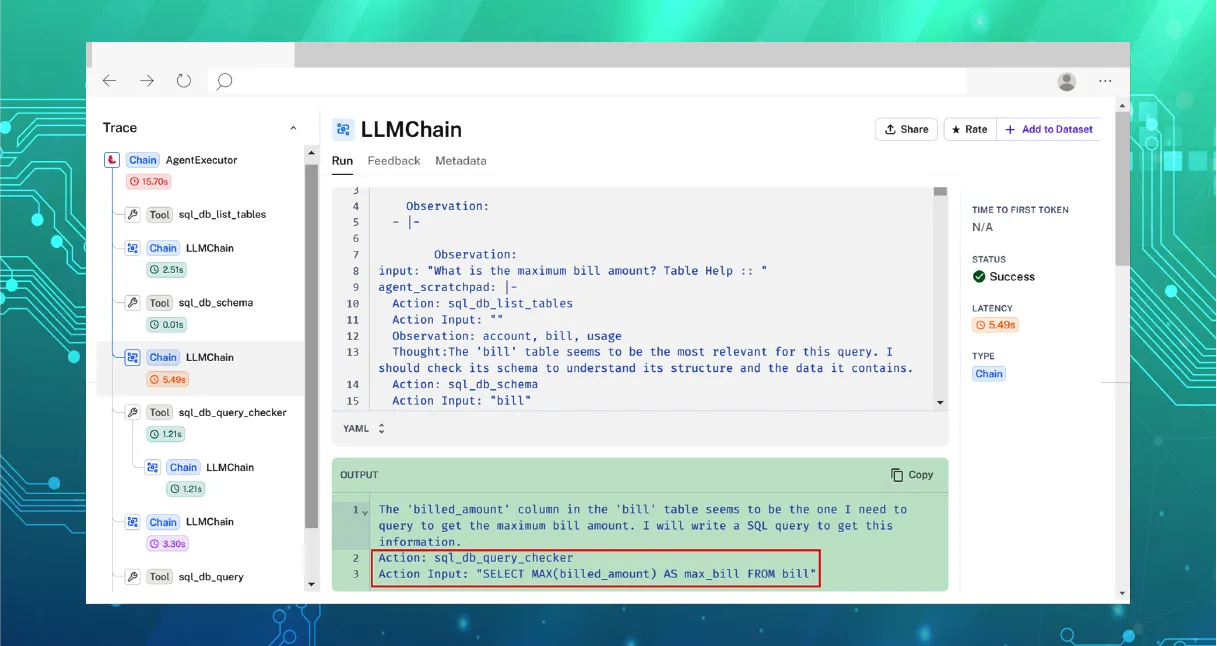 LLM chain in Gen AI, illustrating the sequential processing of user inputs through multiple language models to generate accurate and context-aware responses