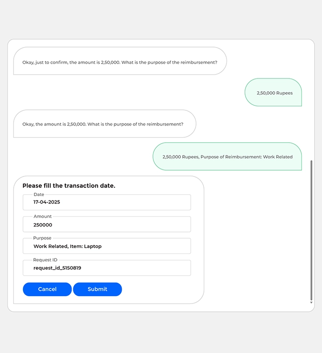 User interface example of A2A form negotiation showing interactive data capture and validation.